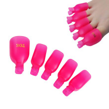 Yueton 10 stuks herbruikbare teennagel nagelkunst losweken dop clip UV gel polish remover tool (heet roze)