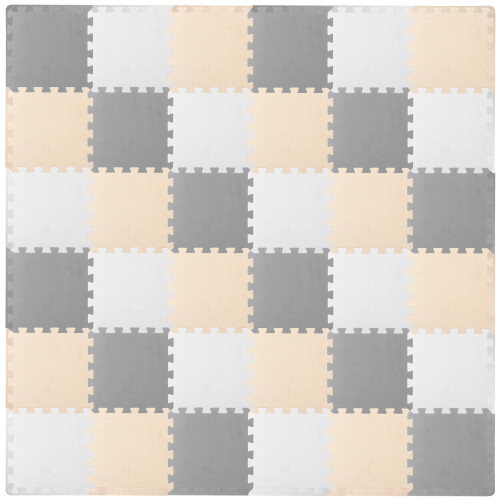 ProSource Schaum-Puzzle-Spielmatte für Kinder mit 36 oder 16 interlocking Fliesen, Weiß/Grau/Beige