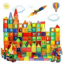 Little Vo Magnetische Bausteine 150 Teile mit 2 Autos - STEM Bauklötze für Kinder, sichere Magnatiles ab 3 Jahren