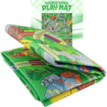 Tapis de jeu double face Hoopla Toys pour enfants - Tapis de jeu avec trains, voitures, routes, ville