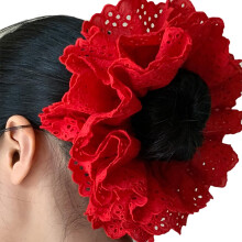 QIYUDUOLA Große Haargummis Mehrlagige Spitzen-Haargummis Elastische Haartiefe Rote Haaraccessoires