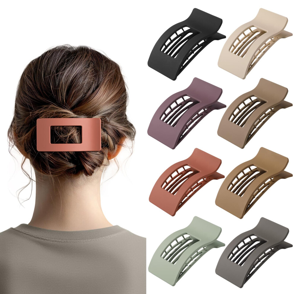 Ehaler 8 Pack French Flat Hair Clips For Women - Large Matte No-Slip Claw Clips For Thick & Thin Hair Strong Hold Styling Barrettes Accessories (Neutral)