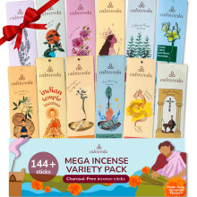 CALMVEDA Bastoncini d'Incenso Naturali Mega - Pacchetto Varietà (144 Bastoncini, 12 Aromi) Senza Carbone
