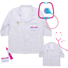 Sophia's 18"" pop en kind bijpassende dokterslaboratoriumjassen met stethoscopen, spuiten en naamplaatjes 8 st.
