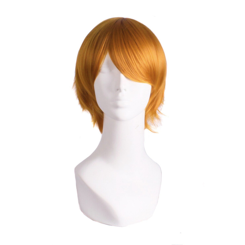 Mapofbeauty Unisex Orange Cosplay Costume Men's Short Straight Wig (Golden )