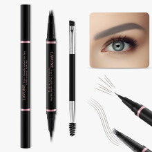 Lápiz de cejas, lápiz 2 en 1 impermeable con 4 puntas y lápiz ultra preciso, cepillo de cejas