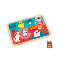 Janod Pets Chunky Puzzle - 7 Pieces - Ages 18 Months - 3 Years - J07122 - Plush Soft Toy