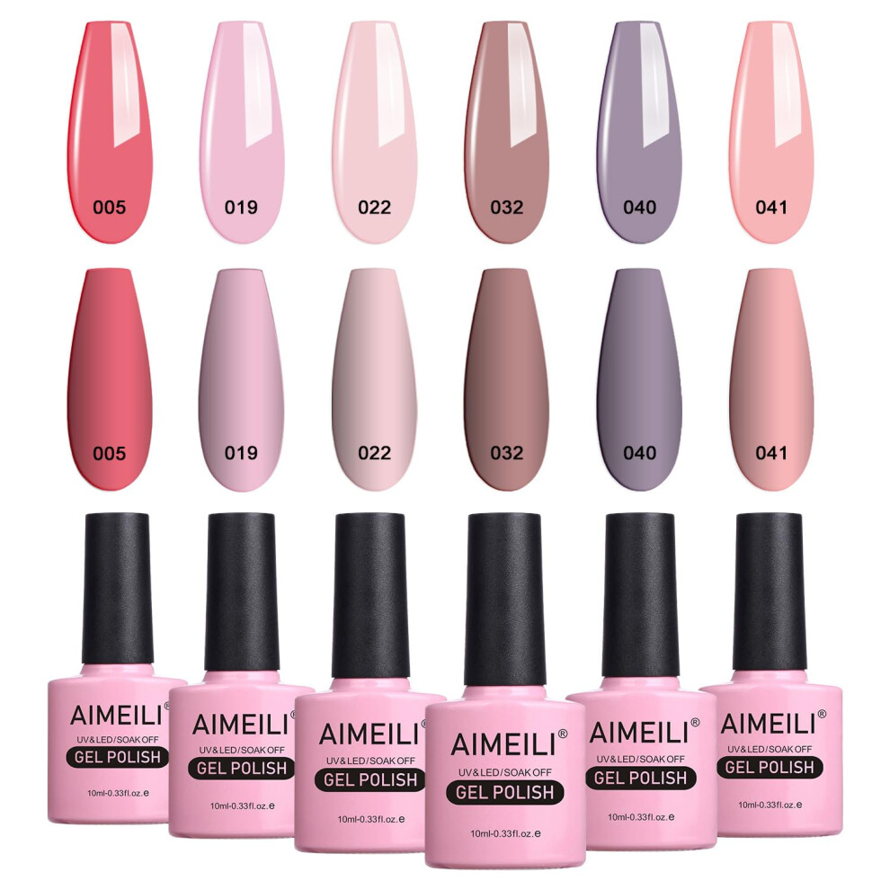 Aimeili Cream Soak Off Uv Led Pastel Nude Gel Nail Polish Multicolour/Mix Colour/Combo Colour Set Of 6Pcs X 10Ml - Kit 22