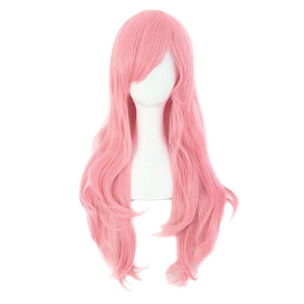 Mapofbeauty Unisex Pink 28" 70Cm Long Curly Hair Ends Costume Cosplay Wig (Pink)