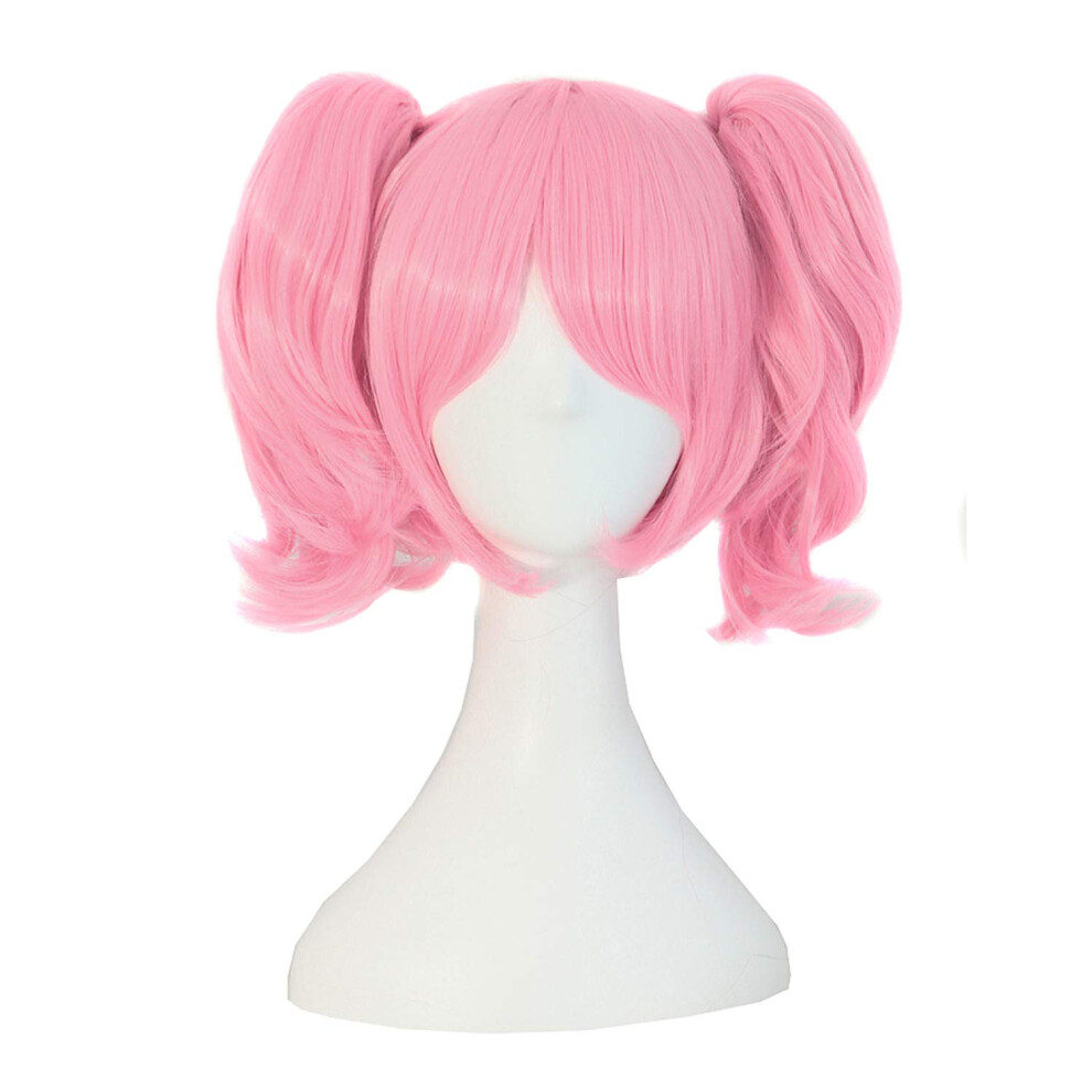 Mapofbeauty Unisex Pink Lolita Short Straight Clip On Ponytails Cosplay Wig