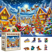 WOODEN.CITY Puzzle natalizi in legno da 1000 pezzi - Il viaggio gioioso di Babbo Natale - Prodotto in UE - 21,25 x 15,5 pollici