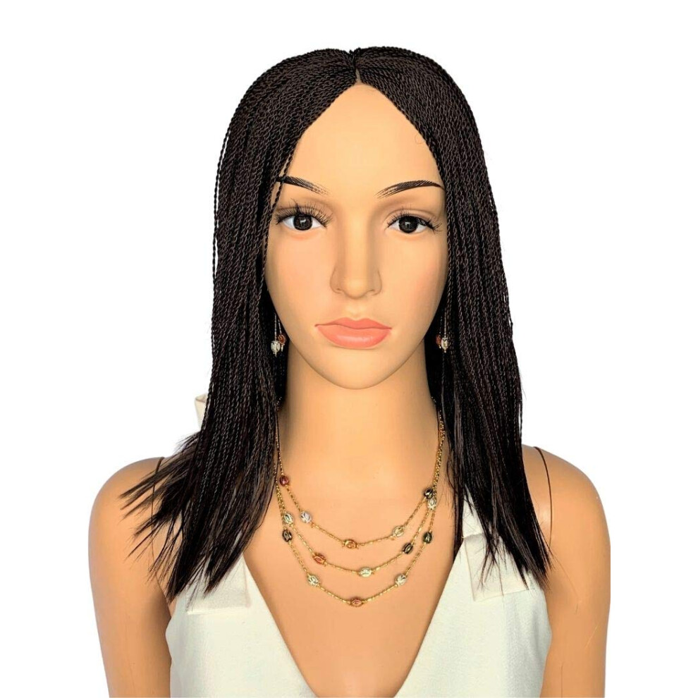 Wow Braids Twisted Wigs, Micro Million Twist Wig - Color 33 - 12 Inches. Ultra Thin And Light Synthetic Hand Braided Wigs For Black Women.
