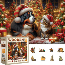 WOODEN.CITY 500 Piece Wooden Christmas Puzzle with 50 Unique Festive Figurines - Christmas Dog and Cat - 15 5 x 10 5 inches Crafted in The EU