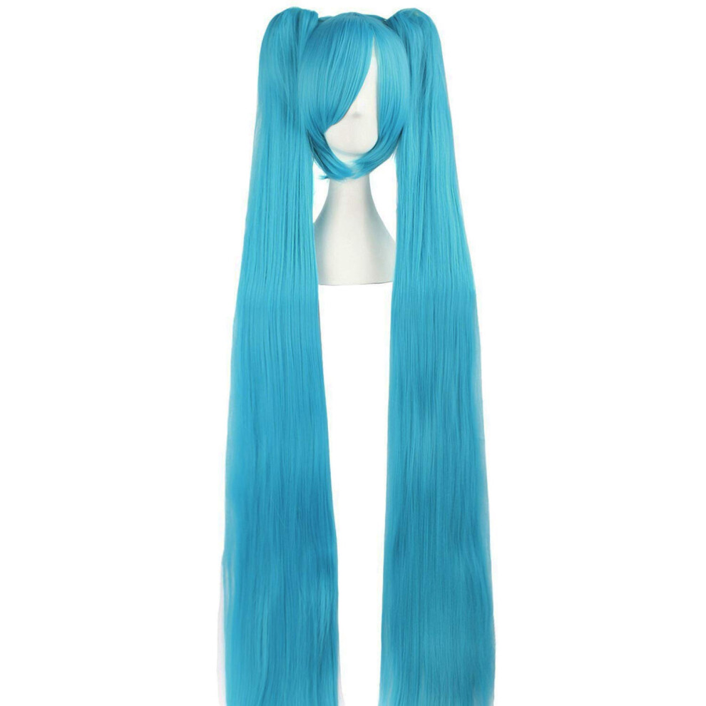 Mapofbeauty Unisex Blue 48" Straight Cosplay Wig + 2 Clip On Ponytails (Blue)