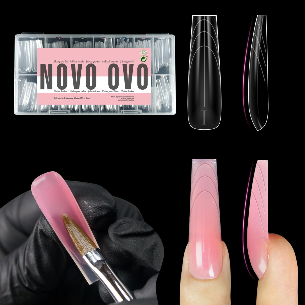 Novo Ovo Tapered Square (Sculpted) Nail Dual Forms For Poly Gel Extension With Guiding Line Inside Xl Xxl Reusable Full Cover Acrylic Builder Hard Ge