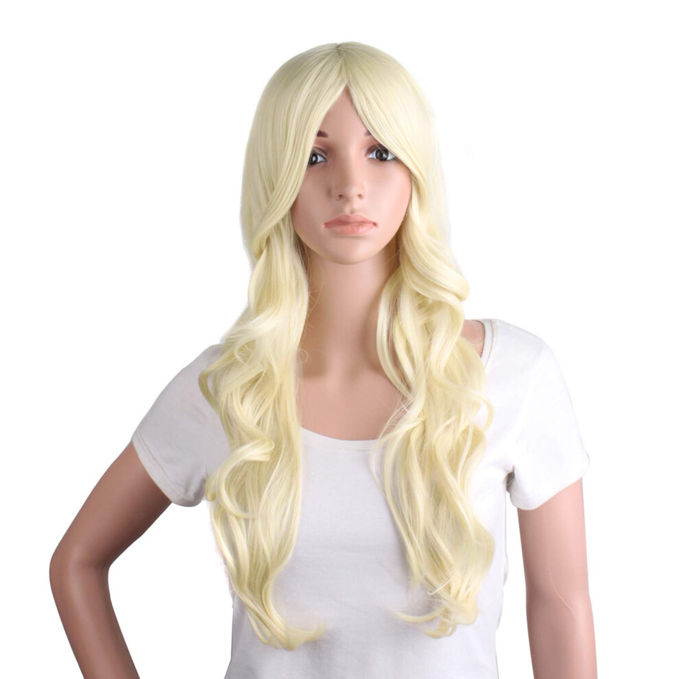 Mapofbeauty Unisex Not,Specified Charming Synthetic Fiber Long Wavy Hair Wig Women's Party Full Wigs (Light Blonde)