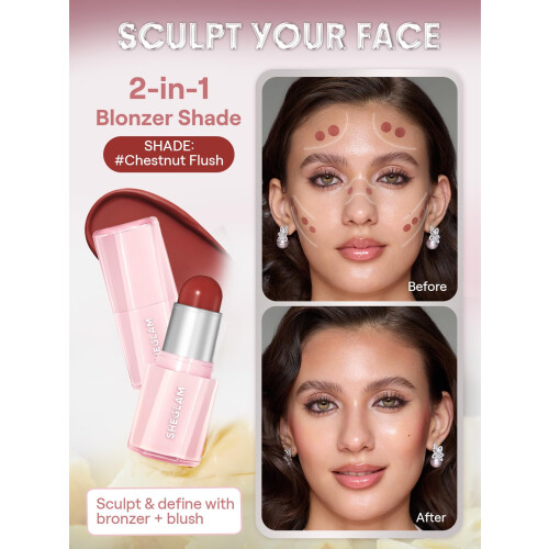 SHEGLAM Buttery Bliss Blush Stick Cream Milk Makeup Blush-Castagna Flush 1