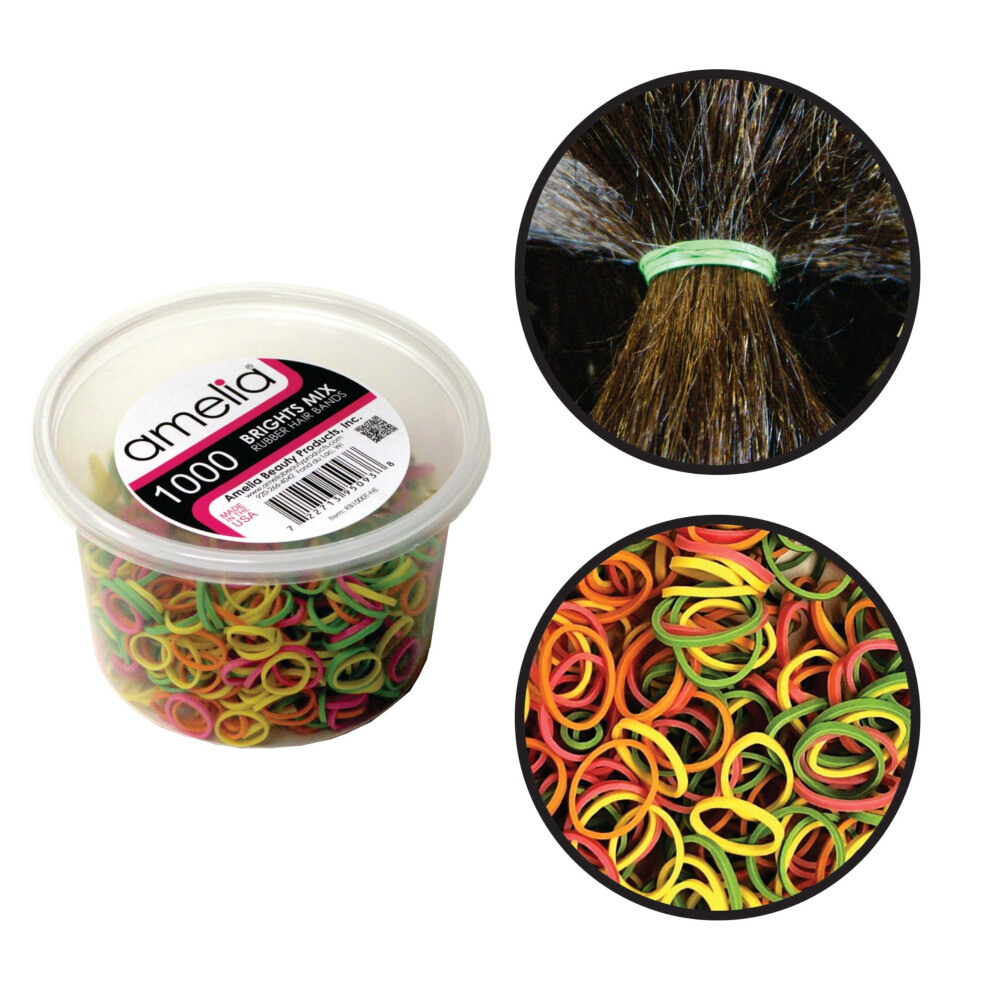 Amelia Beauty Produc Amelia Beauty | 1000 1/2"""" Bright Neon Color Mix Rubber Hair Ties | Us Made Rubber Bands | Ideal For Ponytails Braids & Beards | Strong All Day Hol