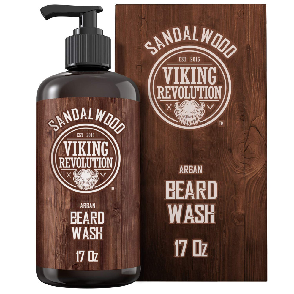 Viking Revolution - Beard Shampoo - Natural Beard Wash With Argan & Jojoba Oils - Softens & Strengthens - Sandalwood - 500 Ml