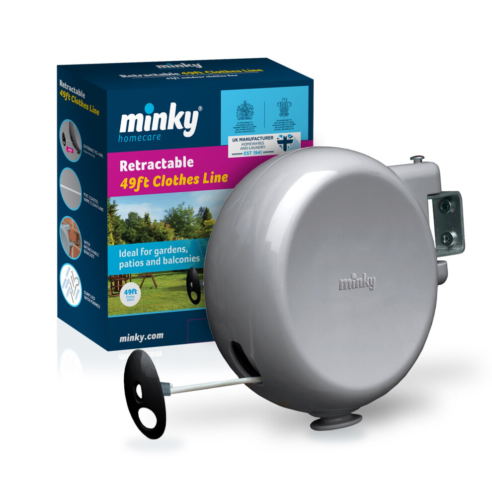 Minky Homecare Retractable Reel Clothes Line With 15M Pvc Coated - Grey