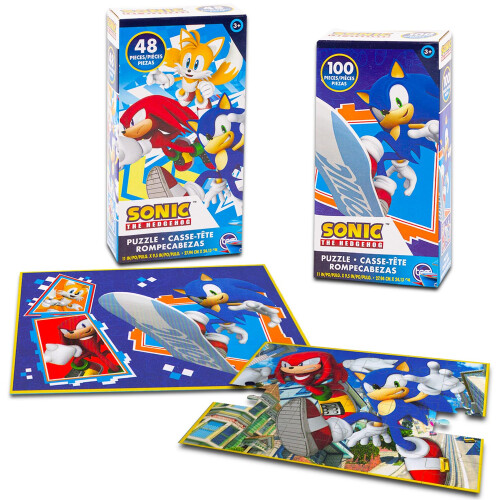 Sonic The Hedgehog Puzzle Sonic the Hedgehog per Bambini - Set con 2 Puzzle e Adesivi | 48 e 100 Pezzi 1
