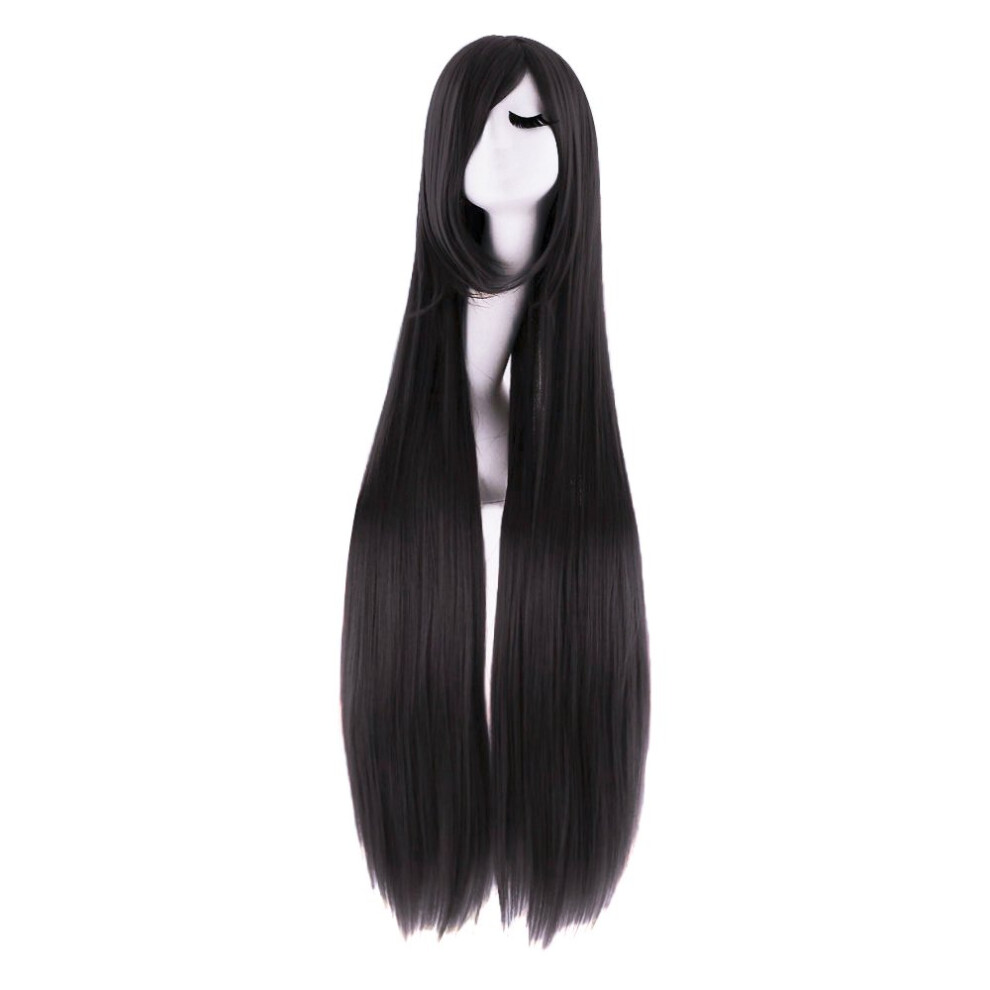 Mapofbeauty Unisex Black 40 100Cm Oblique Bangs Anime Costume Long Straight Cosplay Wig Party Wig (Black)