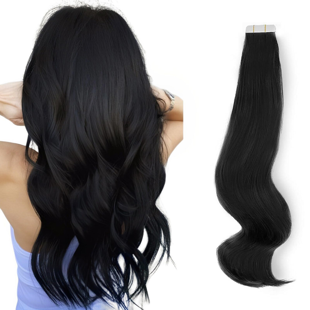 Abh Amazingbeauty Ha Unisex Black Abh Amazingbeauty Tape In Hair Extensions Semi-Permanent Pre-Taped Tape Hair Real Remy Human Hair Skin Weft, Invisible, Seamless And Reusable, 5