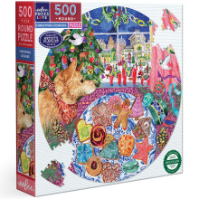 eeBoo Piece & Love: Karcsonyi stemnyek 500 darabos puzzle 23 hvelykes, kerek kiraks, nnepi tmj kutya- s desszertjelenet krnyezetbart