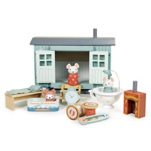 Tender Leaf Toys - Casetta del Pastore Secret Meadow - Casetta in Legno su Ruote con 11 Accessori e 3 Topolini
