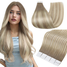 Full Shine Tape-In Extensions Echthaar Farbe 19/8/60 Braun und Blond Ombre 20PCS Unsichtbar