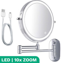 Wandmontierter Kosmetikspiegel mit LED-Beleuchtung – 10-fache Vergrößerung – Badezimmer – Grau