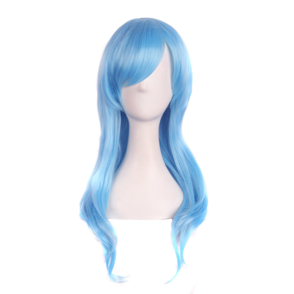 Mapofbeauty Unisex 28" 70Cm Long Curly Hair Ends Costume Cosplay Wig (Azure)