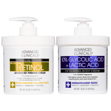 Advanced Clinicals Retinol Body Cream + Exfoliating 10% Glycolic & Lactic Acid Lotion 2PC Set