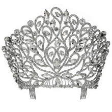 Janefashions Fancy Beauty Queen kristly strasszko tiara korona hajfsuvel Eskvoi Menyasszonyi Szpsgverseny bli dszbemutat ezstztt T994