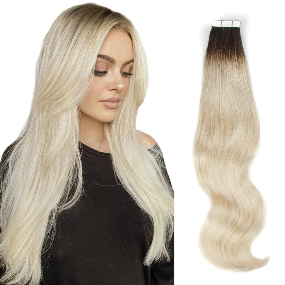 Abh Amazingbeauty Ha Unisex Silver Abh Amazingbeauty Hair Roots Natural Hair Tape Extensions - Invisible Pre Taped Double Sided Remy Human Hair Skin Weft 20 Pieces 50 Grams Platinum