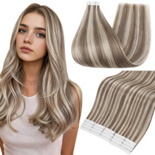 Full Shine Tape-In Haarglanz Extensions 22 Zoll Farbe 8 Braun und 60 Blond 50 Gramm Remy