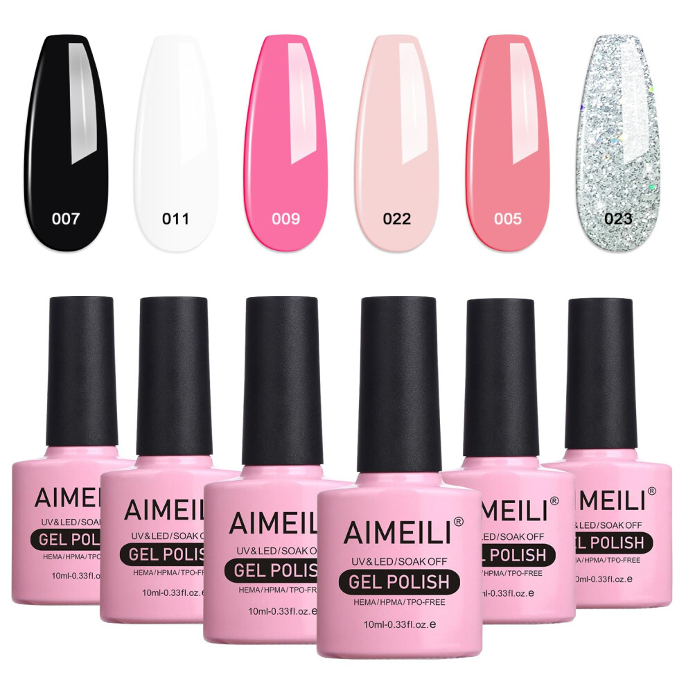 Aimeili Soak Off Uv Led Gel Nail Polish Multicolour/Mix Colour/Combo Colour Set Of 6Pcs X 10Ml - Kit 1