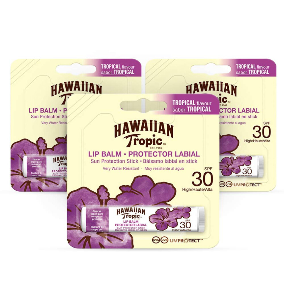 Hawaiian Tropic Lip Balm Pack Of 3 Â Sunscreen Lip Balm Spf 30, Tropical Flavor, 4 G