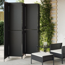 vidaXL Room Divider 5 Panels Privacy Screen Balcony Screen Black Poly Rattan