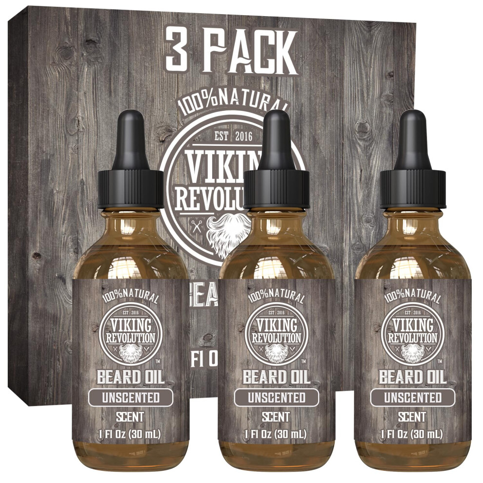 Viking Revolution Men's Beard Oil For - Unscented - Natural Beard Oil With Argan Oil And Jojoba Oil - Beard Softener Strengthens And Moisturizes