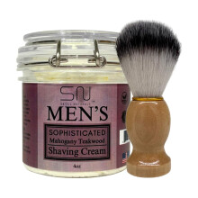 Seoul Naturals Mahogany & Teakwood Shaving Cream with Barber Brush, 6 oz