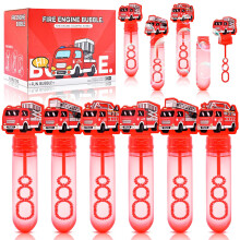 24 Pack Fire Truck Bubble Wands for Kids - Large Cartoon Fire Engine Bubbles Bulk with Refill Solution Toys for Firefighter Themed Party Favors, Goodi