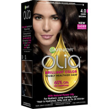 Garnier Olia Oil Powered Permanent Hair Color, 4.0 Dark Brown, 1 Kit