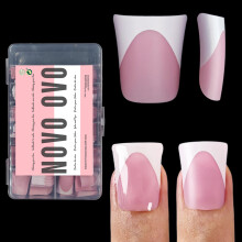 NOVO OVO French Tip Ongles Canard Courts Autocollants, Gel Souple Pré-conçu, Base & Primer BERRY PINK