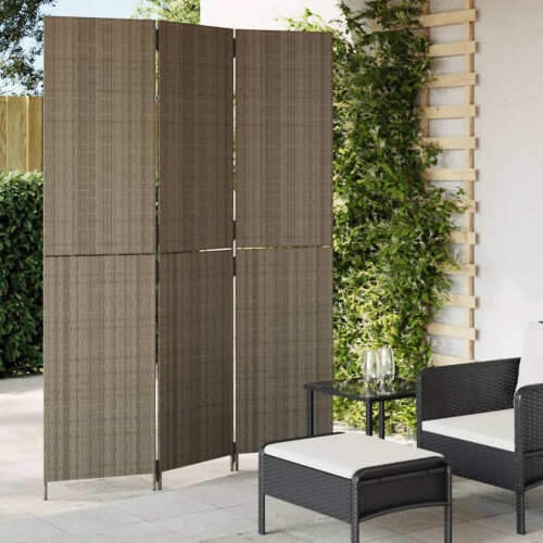 VidaXL vidaXL Room Divider 3 Panels Privacy Screen Balcony Screen Grey Poly Rattan