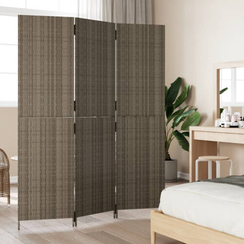 VidaXL vidaXL Room Divider 3 Panels Privacy Screen Balcony Screen Grey Poly Rattan 2