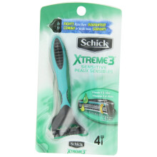 Rasoir jetable Schick Xtreme 3 lames pour peau sensible, 4 pièces (Pack de 1)