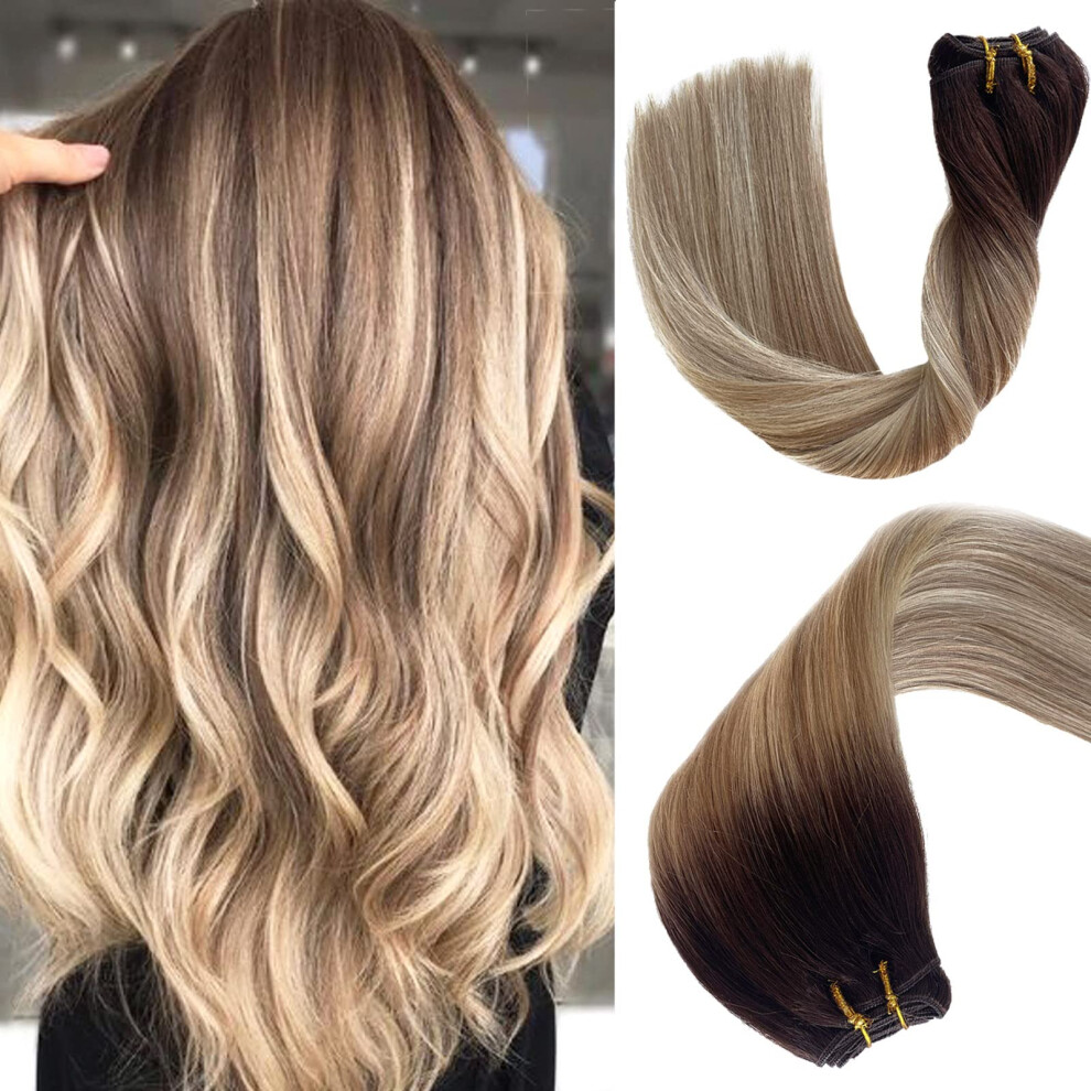 Valiilo Unisex Black,Brown Hair Wefts Sew In Human Hair Extensions Real Human Hair Soft Black To Brown With Medium Blonde Highlights Sew In Hair Extensions Real Remy Hair Double