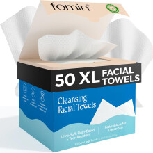 FOMIN Cleansing Facial Towel 50 Count - Disposable Face Towelette XL - Biodegradable Ultra-soft Plant Based & Tear-Resistant Face Cloths - Towels fo