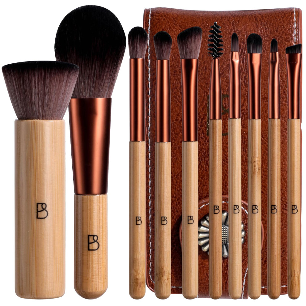 Bs-Mall 10 Pcs Professional Bamboo Makeup Brush Set - Travel-Friendly Eyeshadow Brush Concealer Brush & Foundation Brush For Liquid Makeup - Lightwei